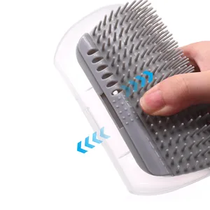 Grey silicone cat self-groomer wall corner massage brush for grooming and scratching