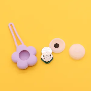 LED safety pendant for pets featuring a purple flower silicone case and internal parts