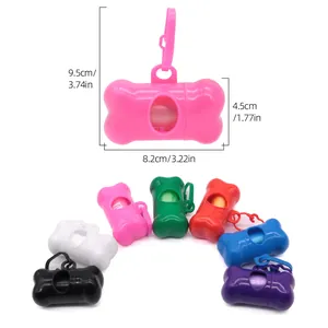Botvormige hondenpoepzakjesdispenser met maataanduidingen en kleuren.
