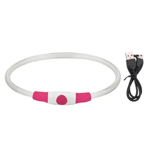 Collier de sécurité LED rose pour animaux avec câble USB pour promenades nocturnes