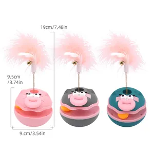 Lot de trois jouets interactifs culbuto pour chats avec plumes roses et cloches dorées