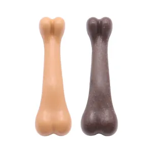 Par de juguetes resistentes para masticar con forma de hueso para perros, marrón.