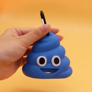 Blue poop emoji portable pet waste bag dispenser with carabiner for outdoor walking