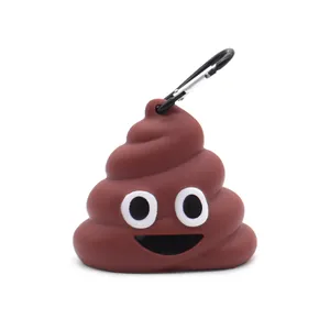 Cute brown poop emoji shaped dog waste bag dispenser with a sturdy black carabiner