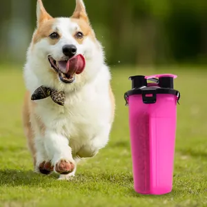 Borraccia rosa portatile 2-in-1 per acqua e cibo per cani durante viaggi e trekking all'aperto