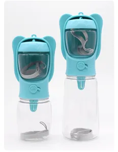 Distributeur d'eau et de nourriture 2 en 1 bleu pour animaux avec design oreilles de chat.