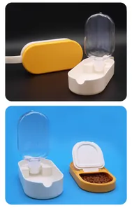 Foldable portable pet travel water bottle and food feeder set shown in detail