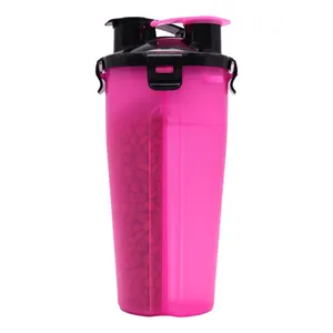 Grande borraccia portatile 2-in-1 per acqua e cibo per animali in rosa e nero vibrante