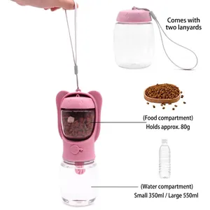 Gourde 2-en-1 portable pour animaux, distributeur eau et nourriture avec dragonnes