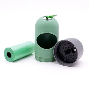 Draagbare LED-poepzakjesdispenser met één rol groene afvalzakjes voor honden en katten