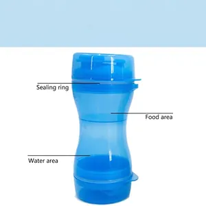 Tragbarer blauer 2-in-1-Haustierreisebecher für Wasser und Futter im Freien geeignet