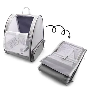 Zaino pieghevole e traspirante per gatti e piccoli cani con design in rete grigia e bianca