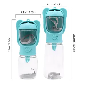 Bouteille de voyage 2-en-1 pour eau et nourriture pour animaux avec dimensions