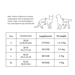 Tabla de tallas de mochila para mascotas, guía de pecho y largo de S a XL