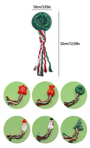 Christmas themed cotton rope dog chew toys with dimensions and various plush shapes