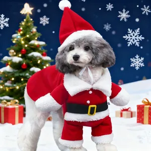 Christmas Pet Costume Santa Claus Elf Transformation Outfit Warm Fleece Winter Dog Clothes Set For Small Medium Dogs Cats