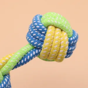 Durable multicolored knotted cotton rope dog chew toy for dental cleaning and play