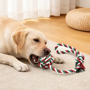 Durable Christmas dog rope toy for aggressive chewers, cotton tug of war knot for pets