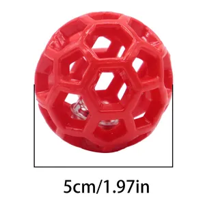 Red hollow hexagonal pet ball toy with internal bell, 5cm 1.97 inches diameter size