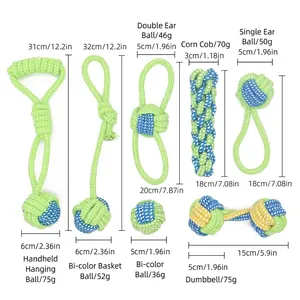 Durable assorted cotton rope dog toys with detailed size and weight specifications