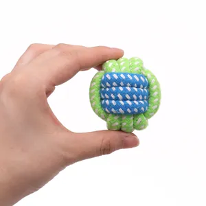 Durable green and blue woven cotton rope knot pet chew toy for dog teeth cleaning