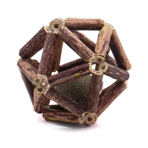 Gioco in legno naturale di matatabi con pallina d'erba gatta per la pulizia dei denti del gatto