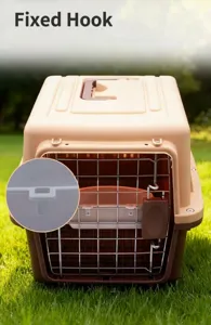 Detail view of the fixed hook on a hanging pet bowl for a travel crate.