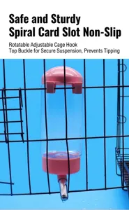 Detail eines rosa hängenden Haustier-Wasserspenders mit Kugelventil am Drahtkäfig.
