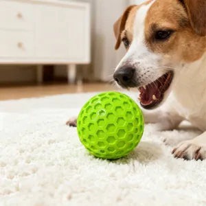 Palla per cani sonora a nido d'ape verde resistente per alleviare la noia e masticare