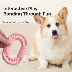 Juguete masticable interactivo rosa de forma ovalada para limpieza dental de perros