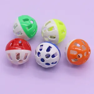 Set of 5 colorful hollow plastic cat toy balls with internal bells for interactive play