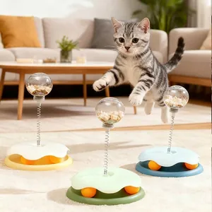 Jouet interactif distributeur de friandises pour chat avec ressort et balles mobiles