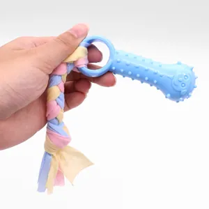Gioco da masticare per cani in TPR blu con corda in tessuto intrecciato per la dentizione