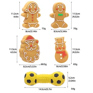 Kerst latex piepend hondenspeelgoed set met peperkoekman en kerstman figuren