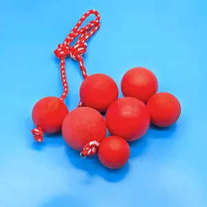 Duurzaam massief rood rubberen hondenbal speelgoed met touw voor agressieve kauwers