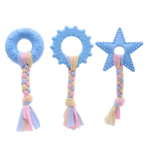 Set di giocattoli da masticare in TPR blu per cani con corde in tessuto intrecciato