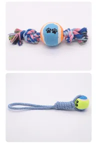 Detailed close-up showing the durable cotton rope textures and tennis ball pet toy for dogs