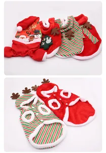Selection of festive Christmas pet clothes including striped hoodies and reindeer hats