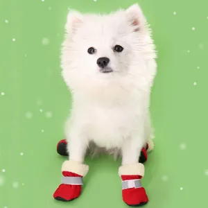 Botas de invierno rojas impermeables para perros con forro cálido y tiras reflectantes