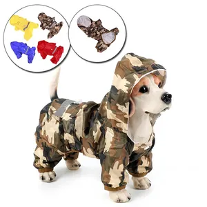 Impermeable camuflaje para perro con tira reflectante, mono impermeable de 4 patas