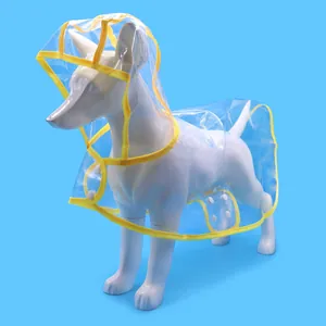 Chubasquero transparente impermeable para mascotas con ribete amarillo y capucha