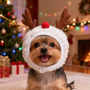 Christmas Pet Costume Reindeer Antler Hoodie Santa Print Bib for Small Dogs Cats Festive Puppy Apparel Holiday Outfit