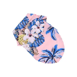 Atmungsaktives rosa Hundehemd mit tropischem Hawaii-Blumenmuster und Palmen für Sommer