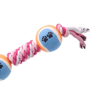 Durable colorful cotton rope knot ball toy for pet dog teething and chewing exercise