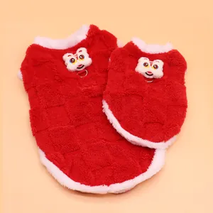 Gilet festif en peluche rouge pour animaux, polaire épaisse et décor animalier