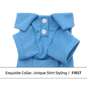 Breathable blue mesh polo shirt for small dogs and cats, summer pet apparel detail