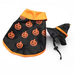 Conjunto de disfraz de Halloween para mascotas con capa de calabaza y gorro de brujo