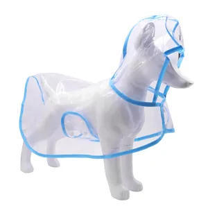 Impermeable transparente para mascotas con borde azul para perros pequeños y medianos
