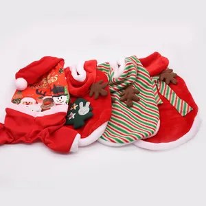 Collection of festive Christmas pet clothes including hoodies and bibs for dogs and cats