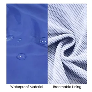 Detalle de impermeable para perros con tela azul impermeable y forro de malla traspirable